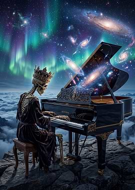 Skeleton King Plays Piano in Space