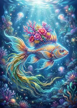 Enchanted Underwater Fish with Coral Crown
