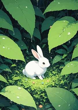 White Rabbit in Lush Greenery