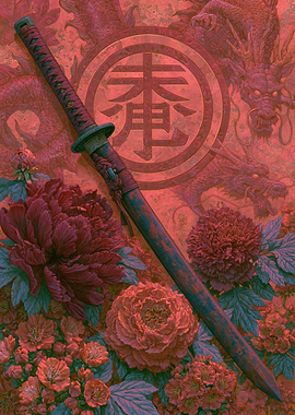 Japanese Sword with Dragons and Peonies