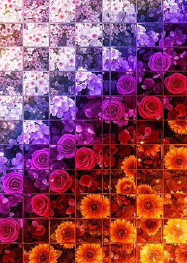 Mosaic of Flowers in Gradient Colors