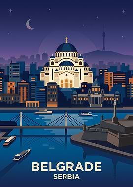 Belgrade, Serbia Skyline at Night