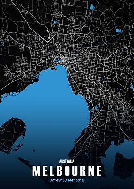 Melbourne City Map - Black and White