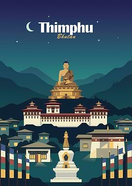 Thimphu Bhutan Night Scene