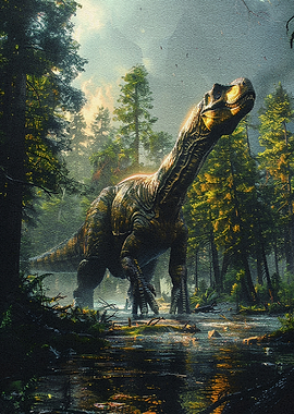 Dinosaur in a Lush Forest