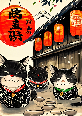 Three Cats in Japanese Street