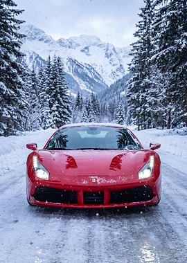 Ferrari 488 GTB in Snowy Mountains