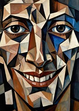 Cubist Portrait with Geometric Face