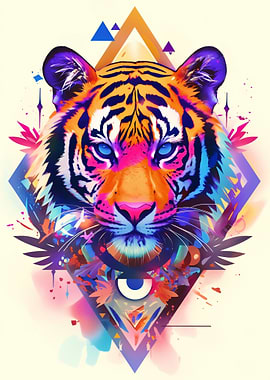 Vibrant Geometric Tiger Portrait