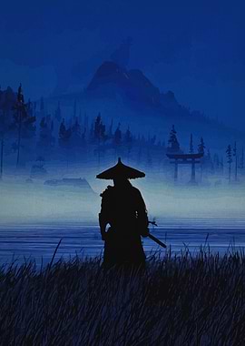 Samurai in a Misty Landscape