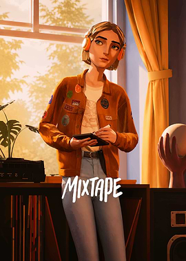 Girl with headphones and mixtape