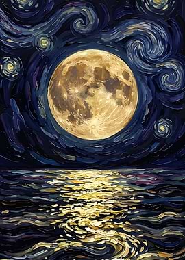 Starry Night Moon Over Water