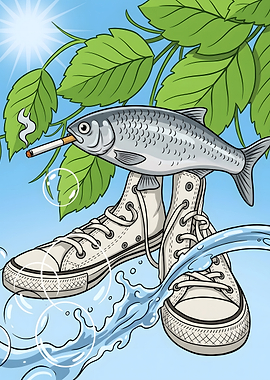 Fish Smoking Cigarette on Sneakers Meme