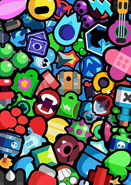 Brawl stars Collage of Cute Game Icons.