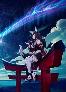 Anime Fox Girl Under Starry Sky