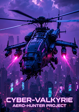 Cyberpunk Helicopter Over City
