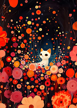 Cute Cat in a Field of Flowers