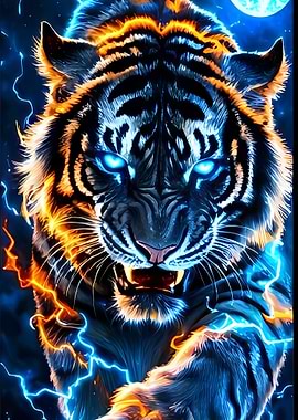 Electric Tiger with Glowing Eyes