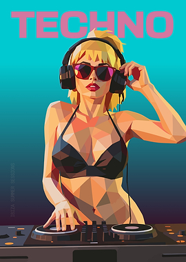 Ibiza Techno DJ Woman with Headphones