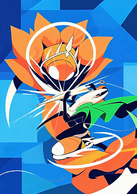 Stylized Character with Orange Flower