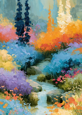 Impressionist Garden Stream Painting