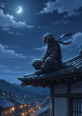 Ninja on a rooftop at night