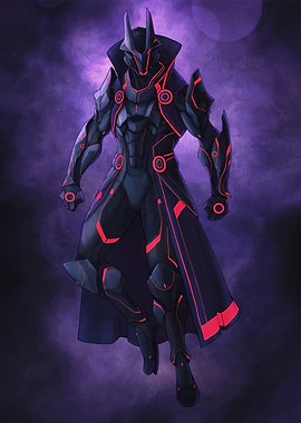 Futuristic Warrior in Neon Armor