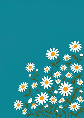 Daisy Flowers on Teal Background