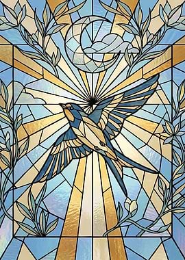 Stained Glass Bird and Moon