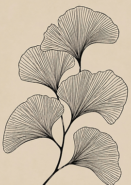 Ginkgo Leaves Branch Line Art