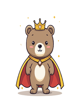 Cute Bear King with Crown and Cape