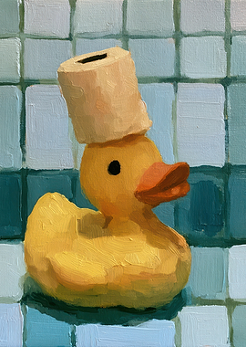 Rubber Duck with Toilet Paper Hat