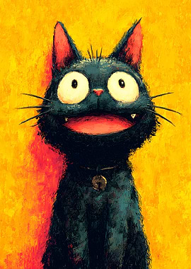 Whimsical Black Cat with Big Eyes