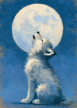 Wolf Pup Howling at the Moon