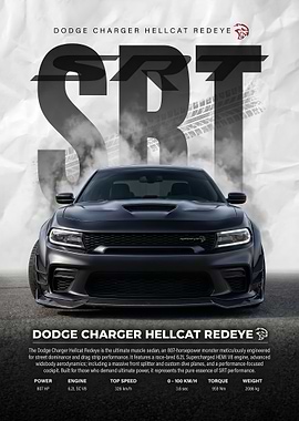 black Dodge Charger SRT Hellcat Redeye poster