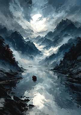 Serene Mountain Lake at Night