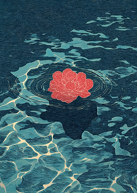 Red Flower Floating on Water