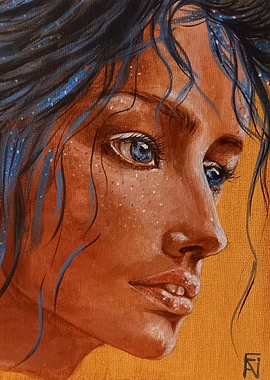 Portrait of a Woman with Blue Streaks in Hair