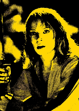 Woman with sword in pop art style