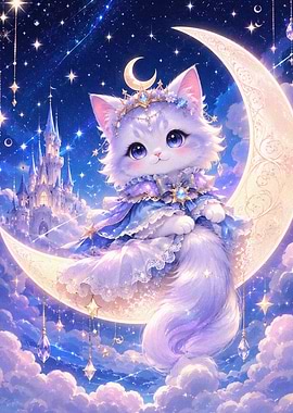 Cute Cat Princess on Moon