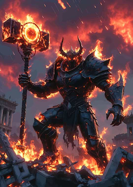 Fiery Demon Warrior with Hammer