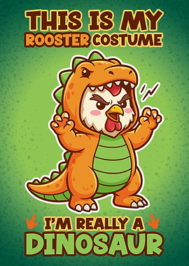 Funny and Cute Rooster in Dinosaur Costume