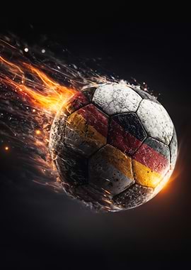 Germany Flag Fiery Football Poster