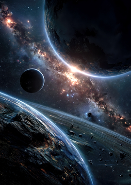 Cosmic vista with planets and nebula