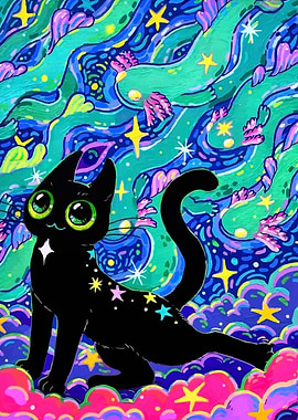 Cosmic Black Cat with Stars