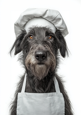 Scottish Deerhound Dog Chef in Chef Hat and Apron
