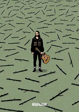 Noah Kahan with Guitar Surrounded by Sticks