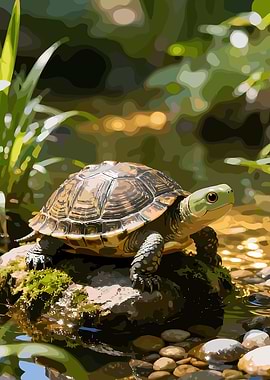 Turtle on a rock in water