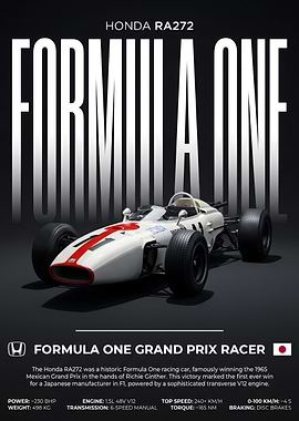 Honda RA272 Formula One Grand Prix Racer' Poster, picture, metal