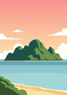 Tropical Island Sunset Landscape